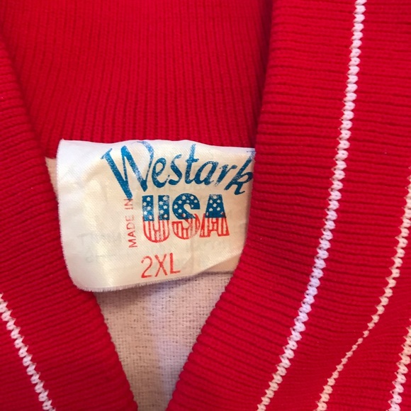 VINTAGE RED SATIN POLY JACKET 2XL. STITCHING 4. A RANCH FALL - Picture 6 of 7